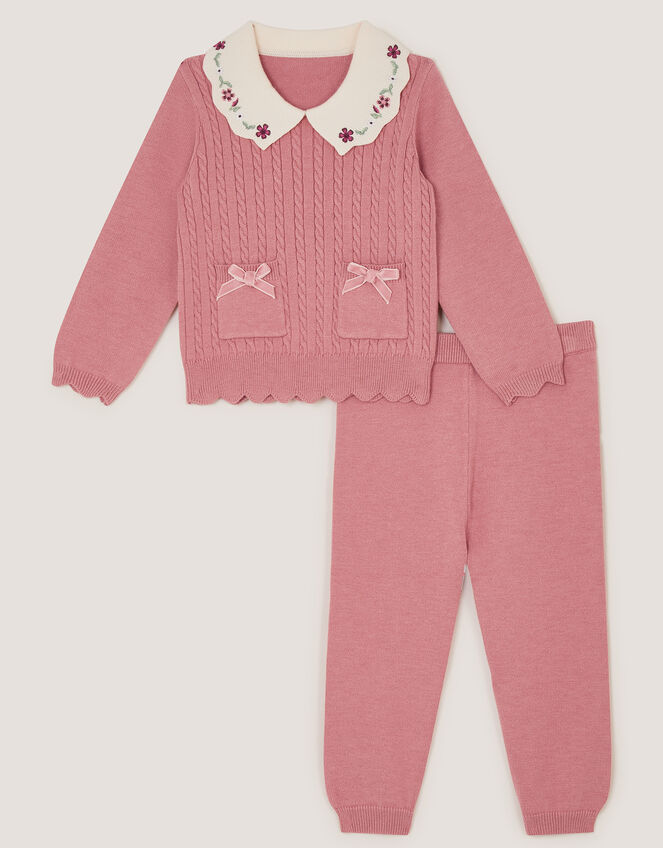 Baby Cable Knit Jumper & Joggers Set, Pink (PINK), large