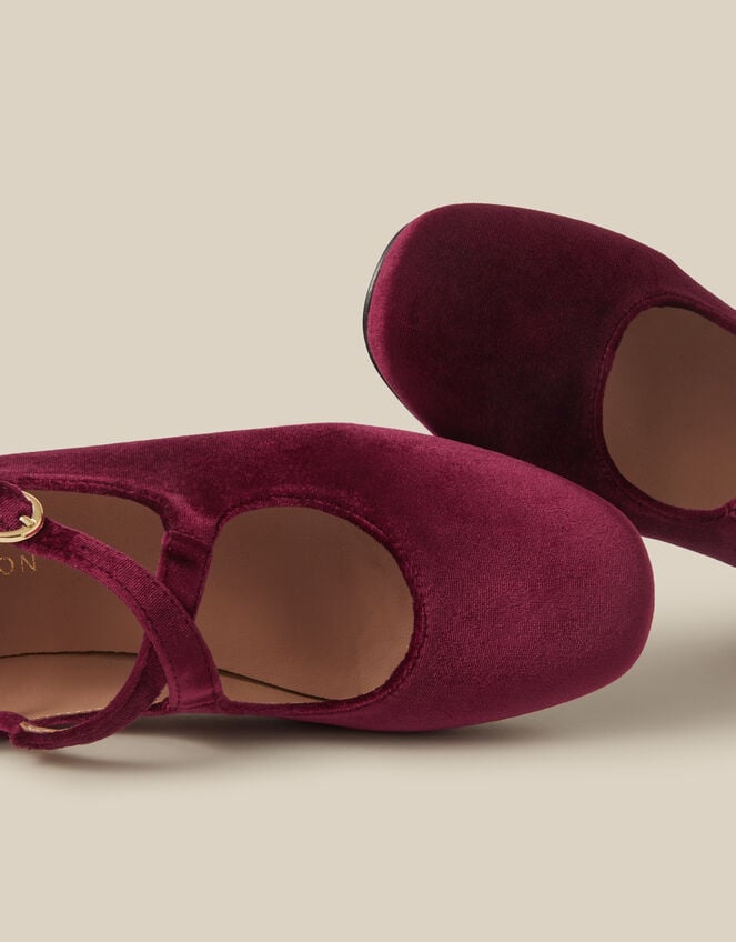 Dana Velvet Mary Jane Ballet Flats , Red (BURGUNDY), large