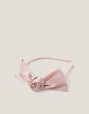 Rosette Bow Satin Hairband, Pink (PINK), large