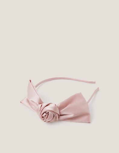 Rosette Bow Satin Hairband, Pink (PINK), large