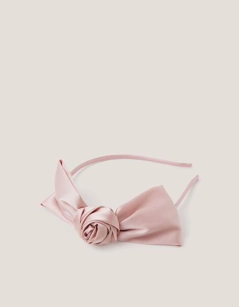 Rosette Bow Satin Hairband, Pink (PINK), large