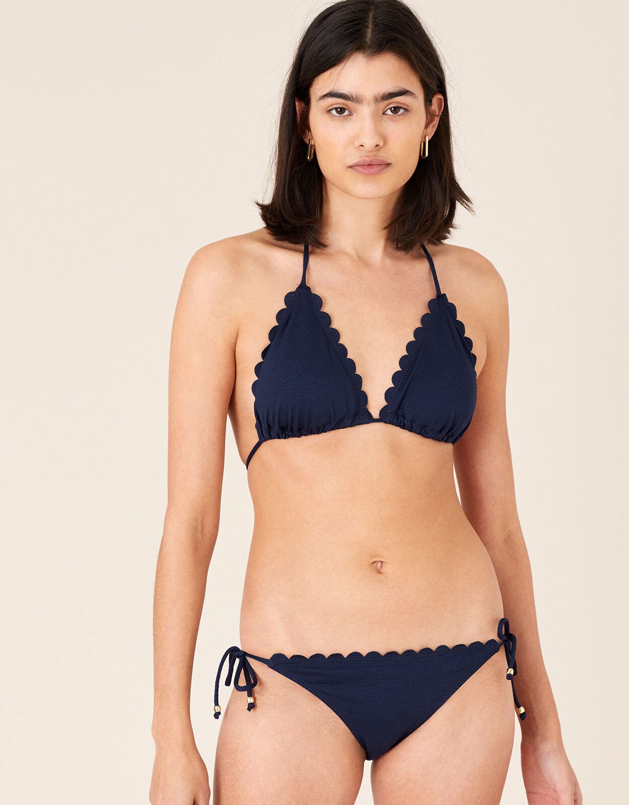 Scallop Bikini Bottom with Recycled Polyester Blue Bikini bottoms Monsoon Global