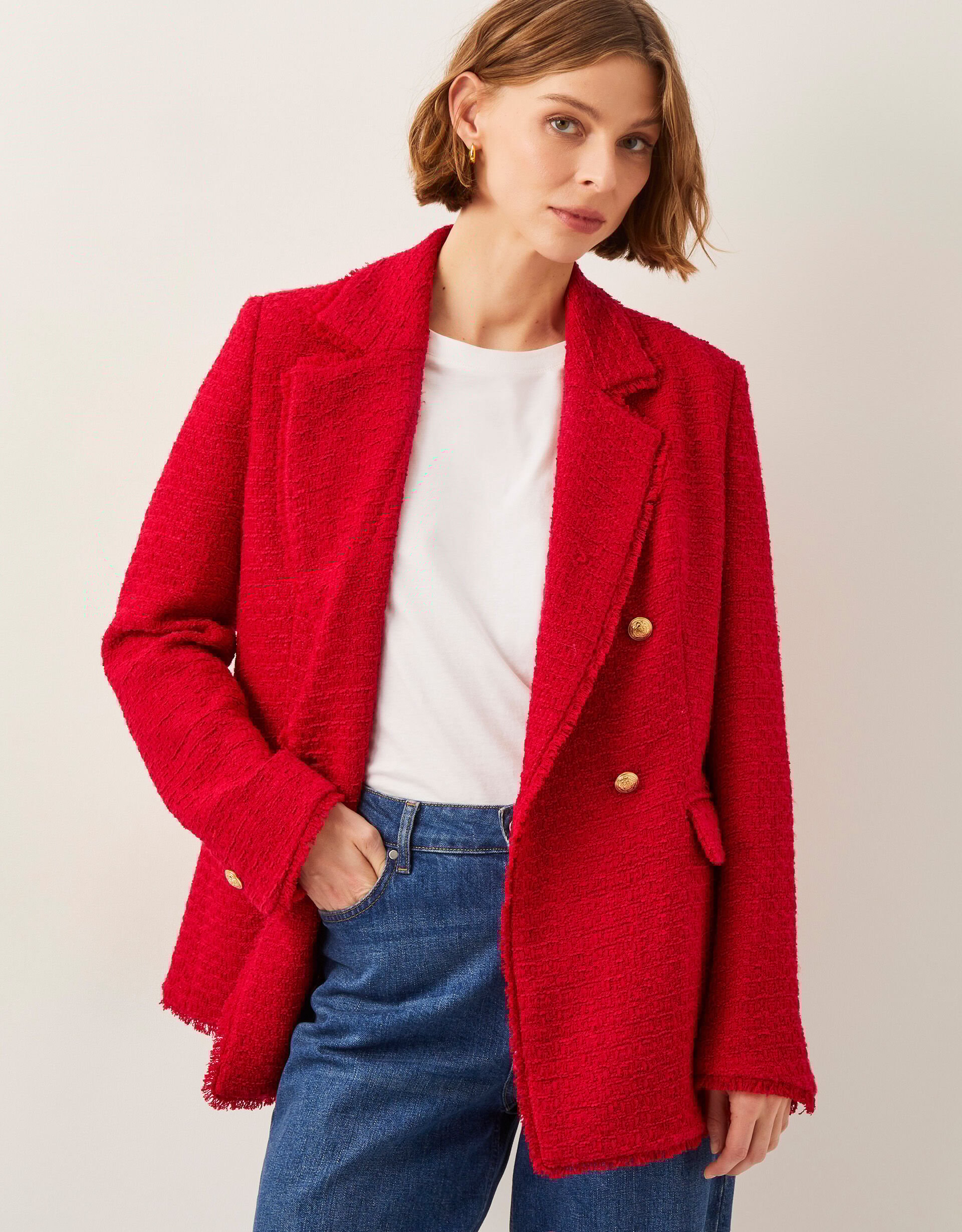 Red tweed blazer womens cheap