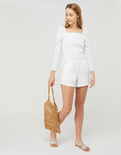 Dani Metallic Embroidered Shorts, White (WHITE), large