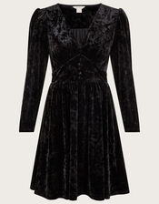 Abby Crushed Velvet Short Dress, Black (BLACK), large