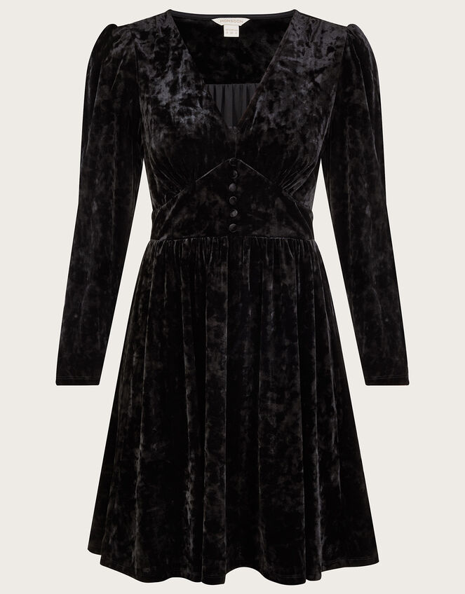 Abby Crushed Velvet Short Dress, Black (BLACK), large