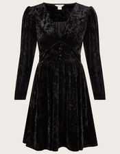 Abby Crushed Velvet Short Dress, Black (BLACK), large