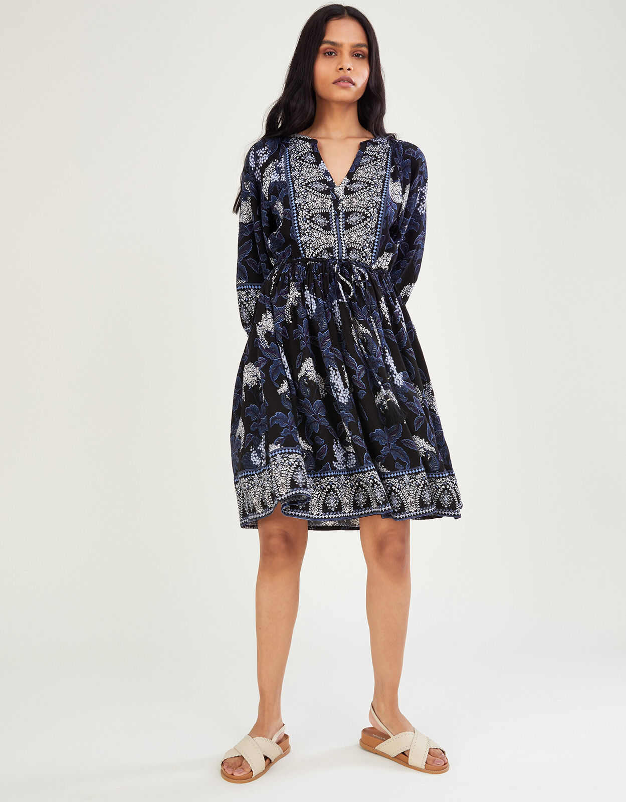Heritage Print Smock Tie Waist Dress 