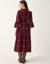 Charly Check Corduroy Midi Dress, Red (BURGUNDY), large