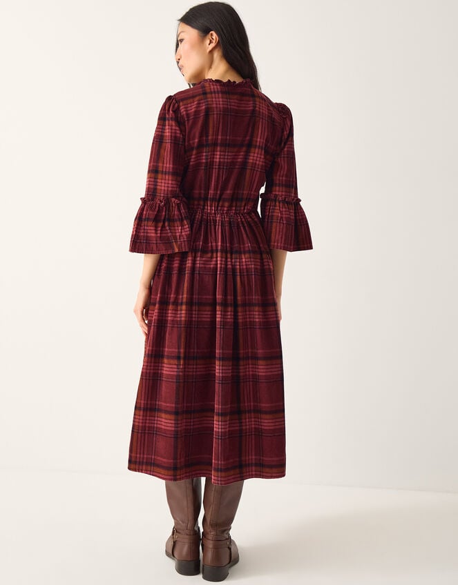 Charly Check Corduroy Midi Dress, Red (BURGUNDY), large