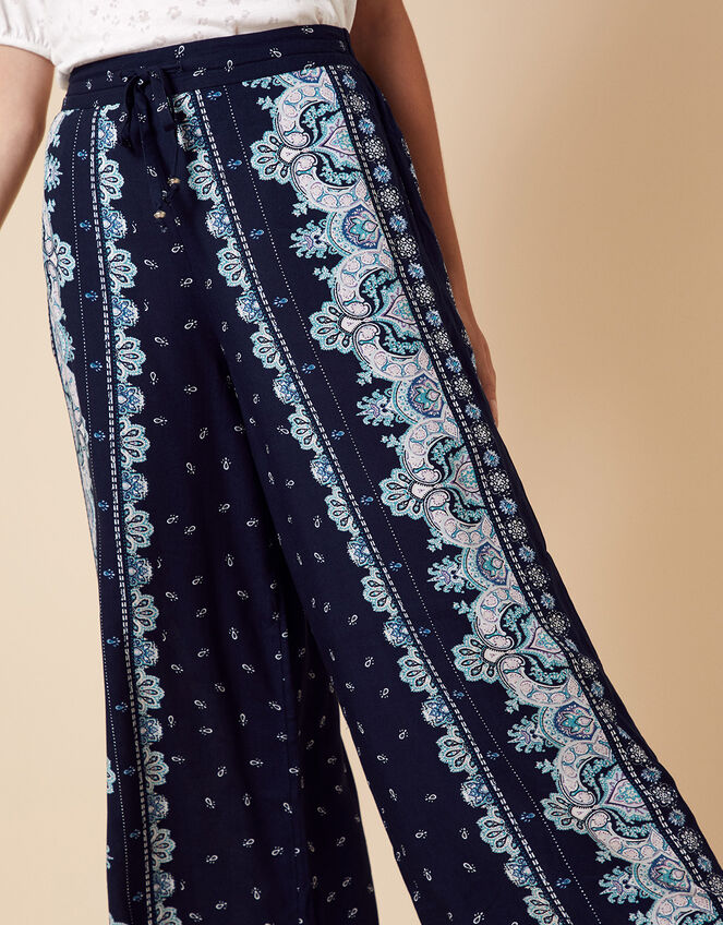 Printed Wide Leg Trousers in LENZING��� ECOVERO���, Blue (NAVY), large