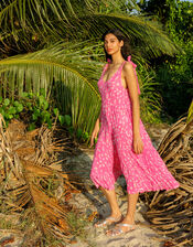 Batik Print Tiered Midi Dress, Pink (PINK), large