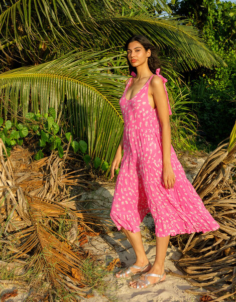 Batik Print Tiered Midi Dress Pink, Pink (PINK), large