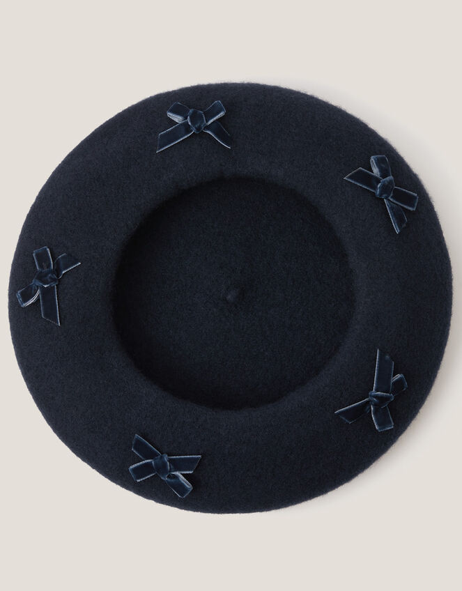 Bow Wool Beret, Blue (NAVY), large