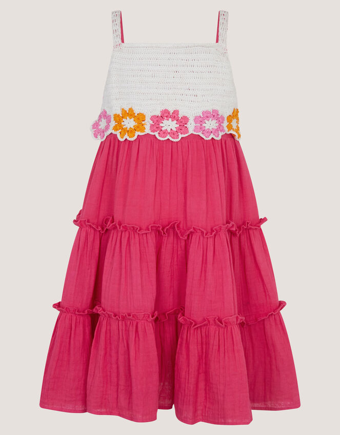 Crochet Flower Tiered Dress, Pink (PINK), large