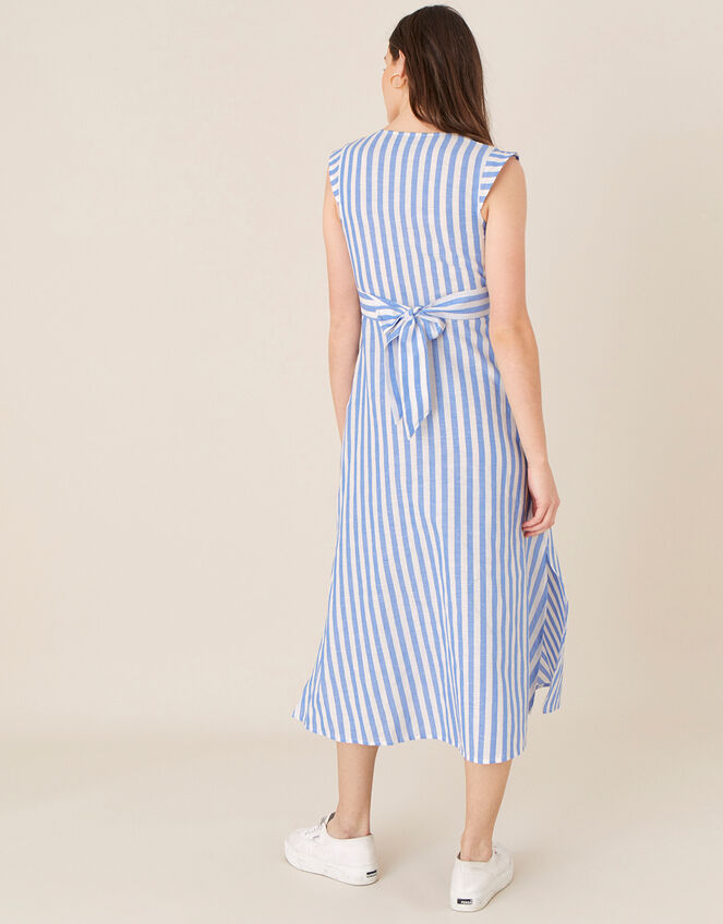 Stripe Midi Dress in Linen Blend, Ivory (IVORY), large