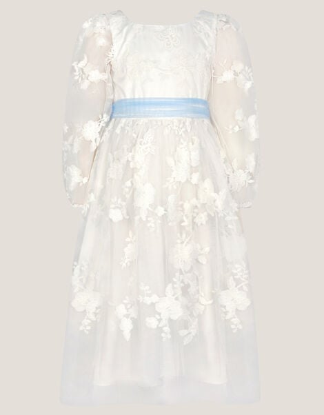 Beatrice Floral Embroidered Tulle Dress, Ivory (IVORY), large