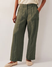 Jolie Short Wide Leg Linen Trousers, Green (KHAKI), large