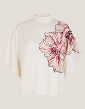 Emilia Flower Cape Sleeve Top, Cream (CREAM), large