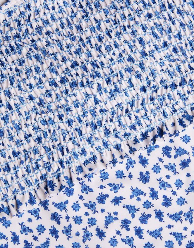 Ditsy Floral Smocked Swimsuit, Ivory (IVORY), large