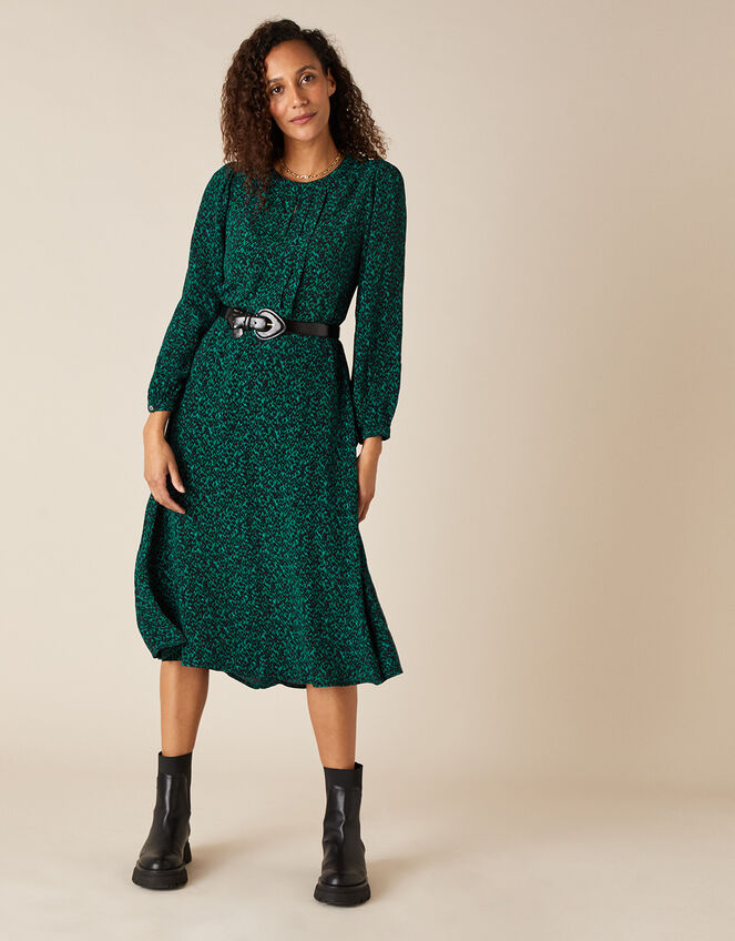 Animal Print Midi Dress in LENZING™ ECOVERO™, Green (DARK GREEN), large