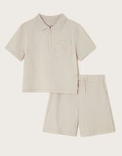 Jersey Polo Shirt and Shorts Set, Natural (STONE), large