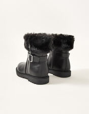 Fur Trim Butterfly Zip Boots, Black (BLACK), large
