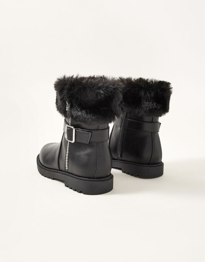 Fur Trim Butterfly Zip Boots, Black (BLACK), large