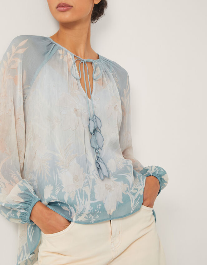 Lilian Sheer Floral Blouse, Blue (PALE BLUE), large