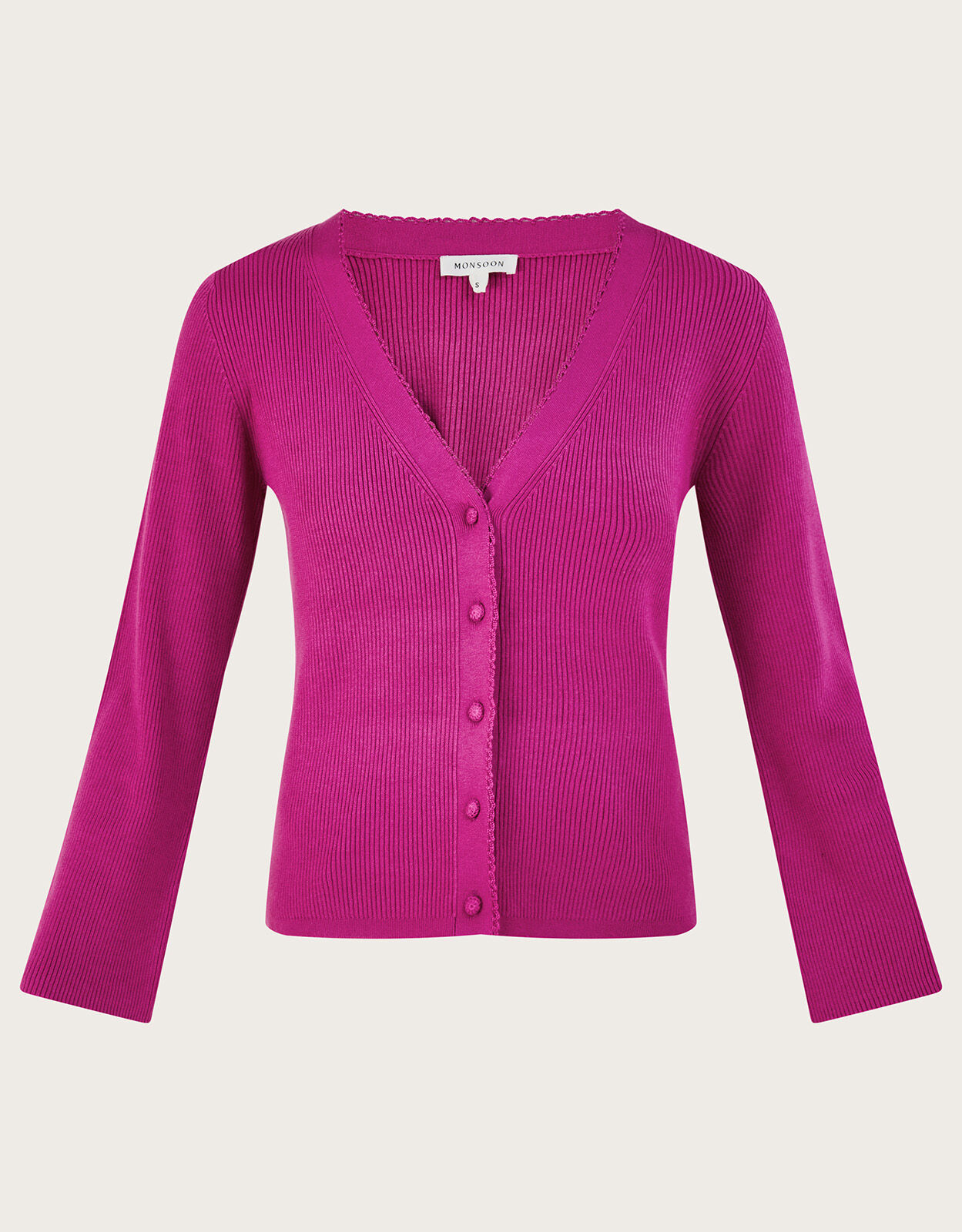 Crochet Button Cardigan with LENZING ECOVERO Pink Cardigans