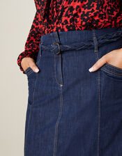 Nella Denim Plaited Belt Midi Skirt, Blue (DENIM BLUE), large