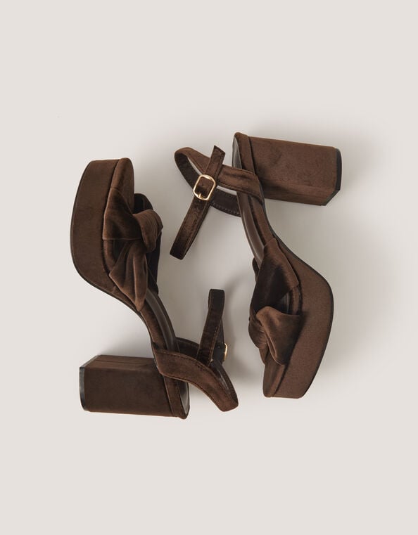 Nola Twist Knot Velvet Platform Heels, Brown (CHOCOLATE), large