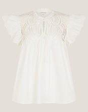 Zadie Broderie Frill Top, White (WHITE), large