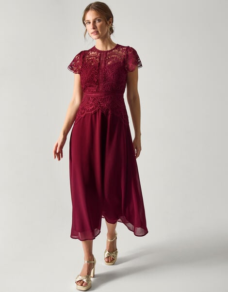 Monica Lace Midi Bridesmaid Dress, Red (BURGUNDY), large