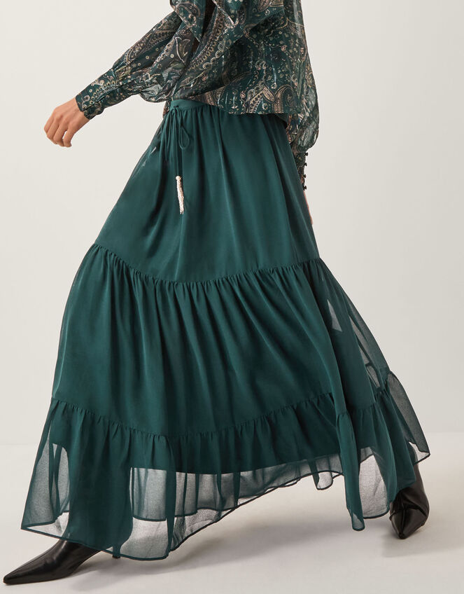 Holly Tiered Chiffon Maxi Skirt, Teal (TEAL), large