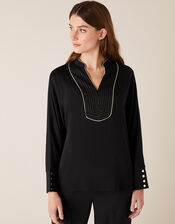 Metallic Bib Long Sleeve Top with LENZING™ ECOVERO™, Black (BLACK), large