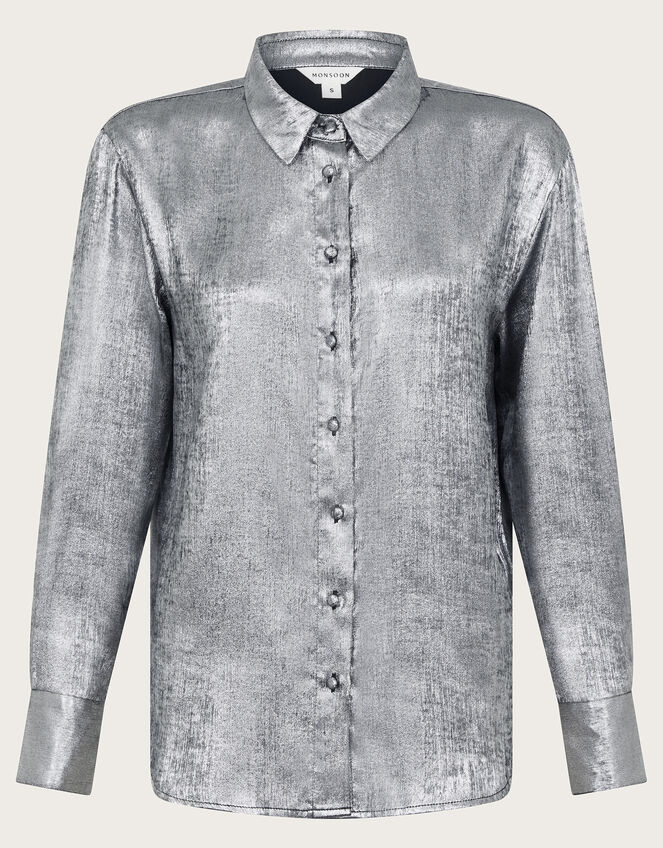 Mia Metallic Shirt, Silver (SILVER), large