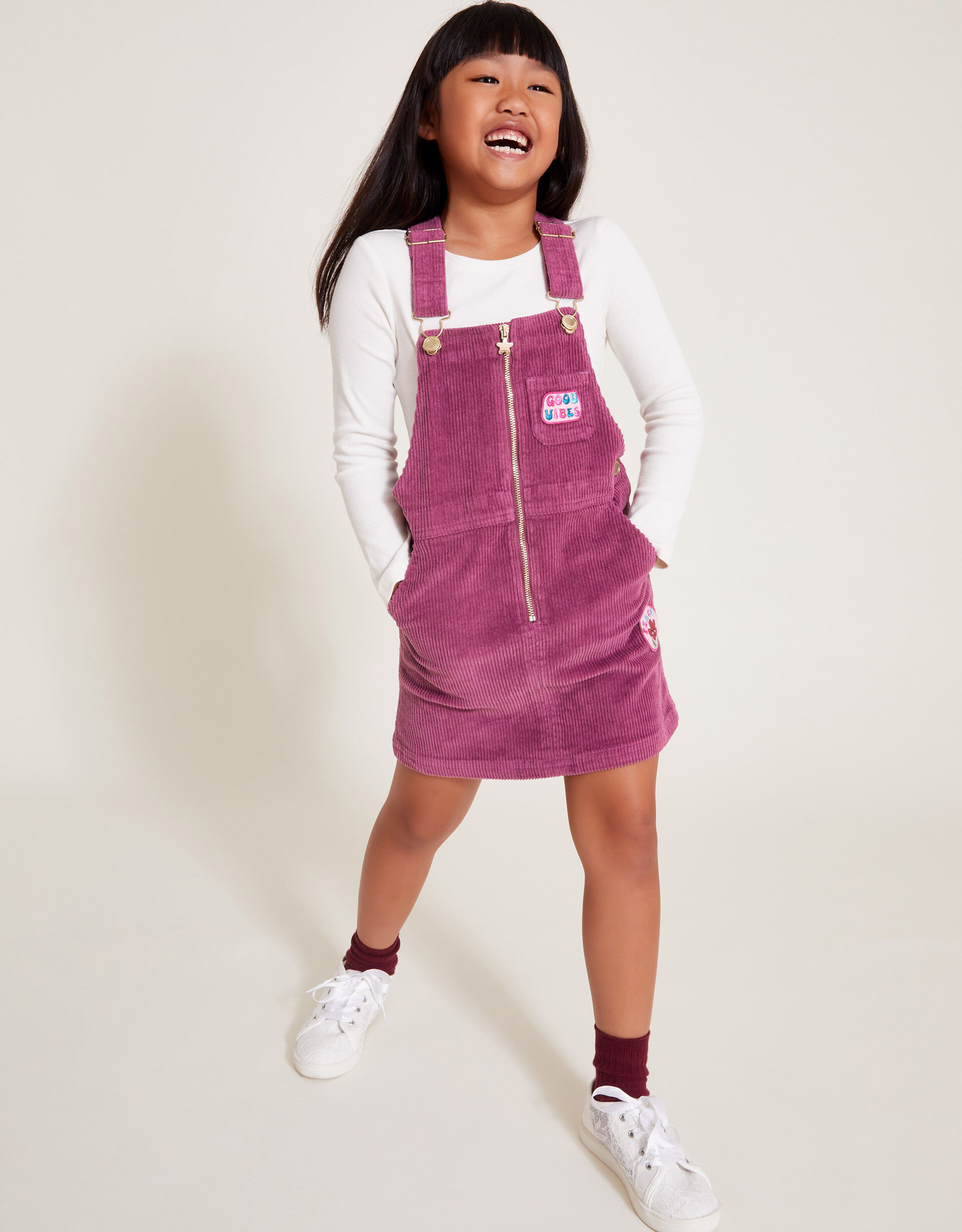 Good Vibes Corduroy Pinafore Dress Red