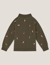 Spaceship Embroidered Polo Sweatshirt, Green (KHAKI), large