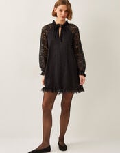Lulu Long Sleeve Lace Mini Dress, Black (BLACK), large