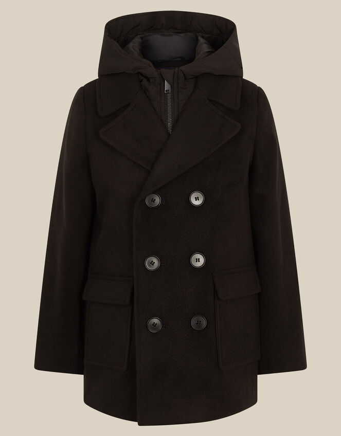 Quilted Hood Peacoat, Black (BLACK), large