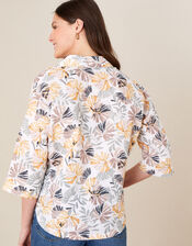 Palm Print Shirt in Linen Blend, Natural (STONE), large