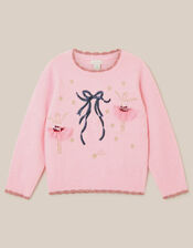 Ballerina Embroidered Crew Neck Jumper, Pink (PINK), large