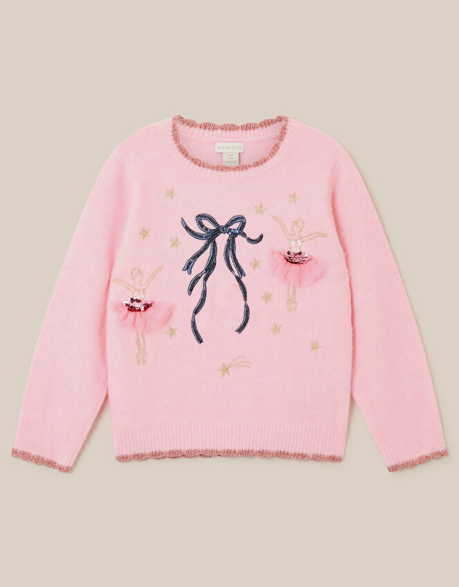 Ballerina Embroidered Crew Neck Jumper, Pink (PINK), large