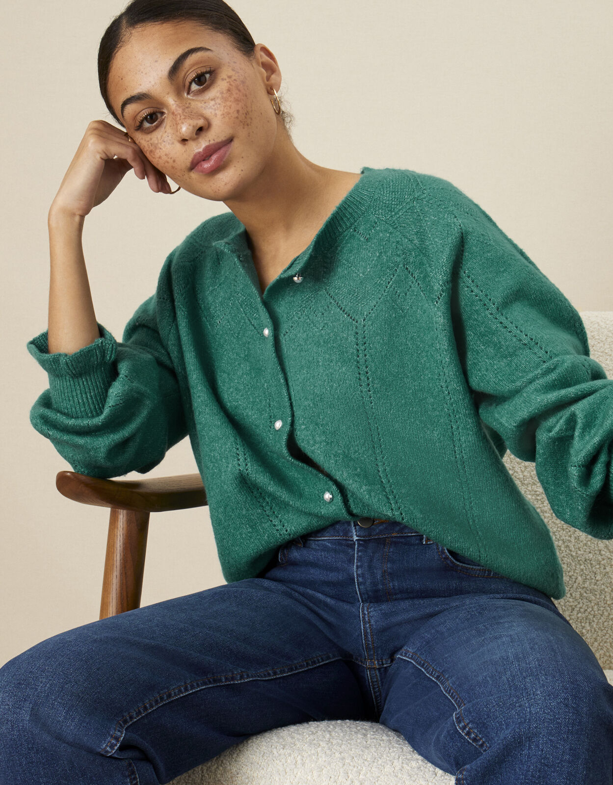 Pretty Pointelle Cardigan Green