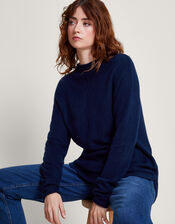 Aria Longline Sweater, Blue (NAVY), large