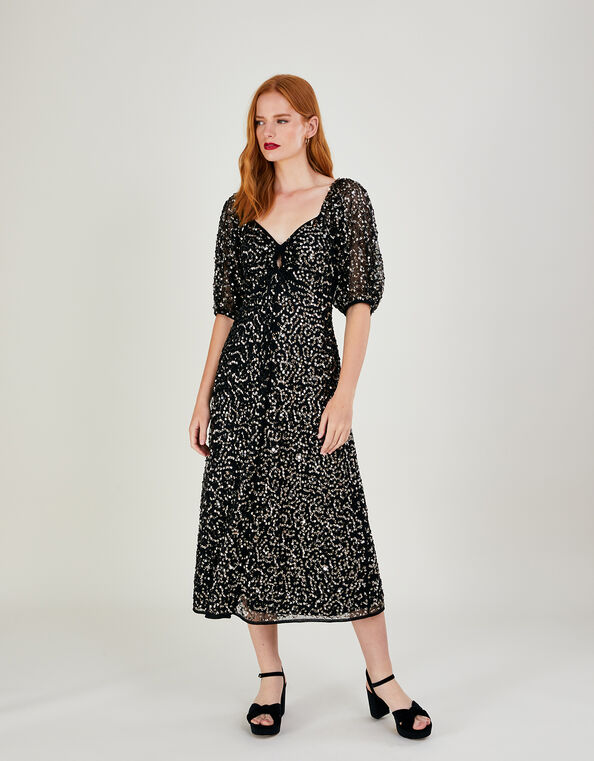 Keely Sequin Midi Dress, Black (BLACK), large