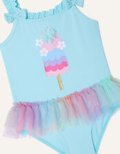 Baby Lolly Mesh Skirt Swimsuit, Blue (TURQUOISE), large