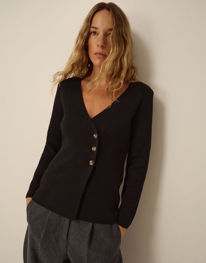 Saf V-Neck Crossover Cardigan, Black (BLACK), large