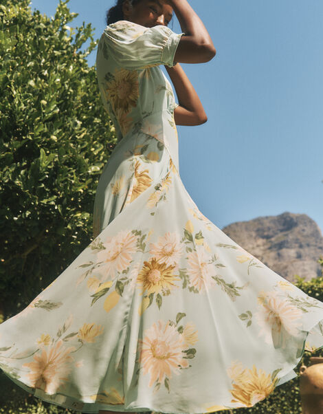 Carris Puff Sleeve Floral Midi Dress, Green (SAGE), large